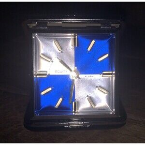 Vintage EQUITY WIND UP Travel Alarm Clock - Black Case